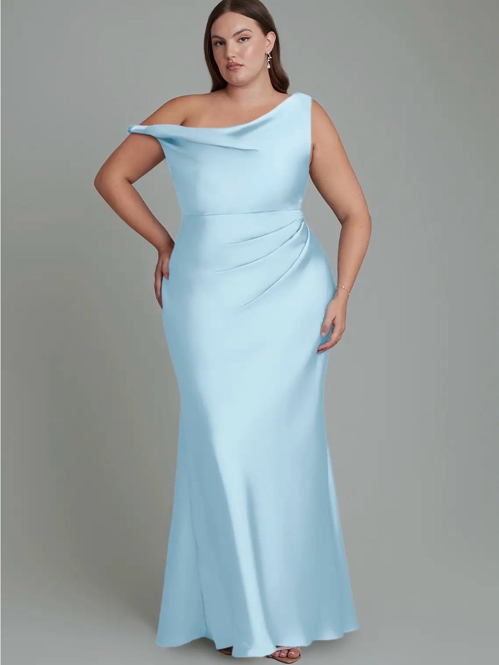 Azazie Bridesmaids Dress Emerson Sky Blue Stretch Satin